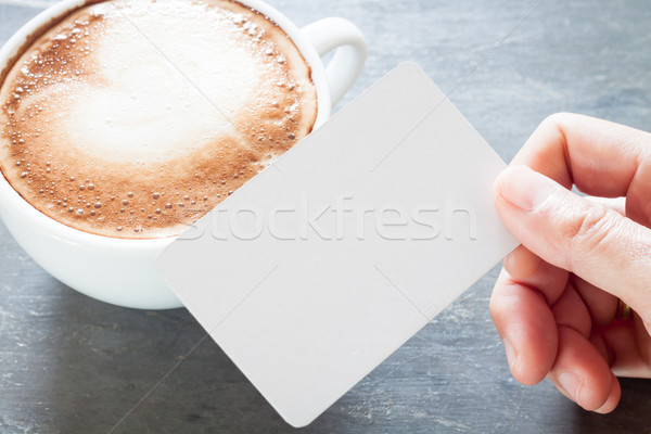 Coffee cup with name card on grey background Stock photo © punsayaporn