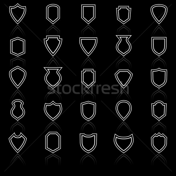 Shield line icons with reflect on black Stock photo © punsayaporn