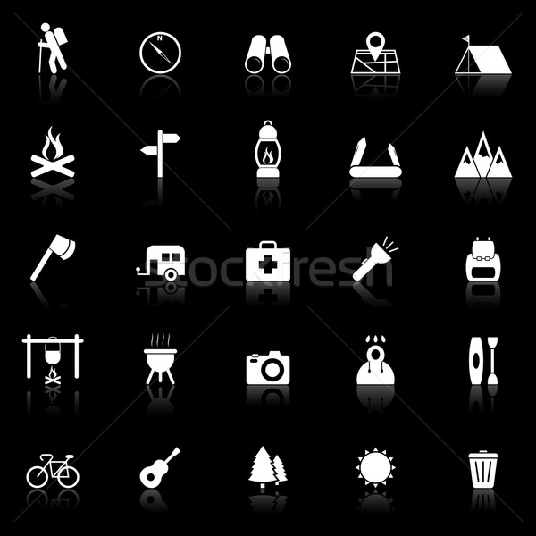 Trekking icons with reflect on black background Stock photo © punsayaporn