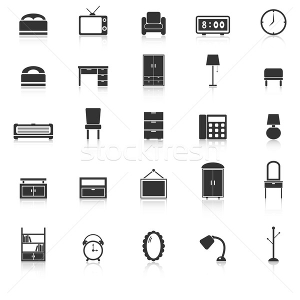 Bedroom icons with reflect on white background Stock photo © punsayaporn