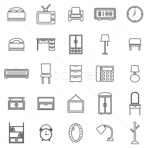 Bedroom line icons on white background Stock photo © punsayaporn