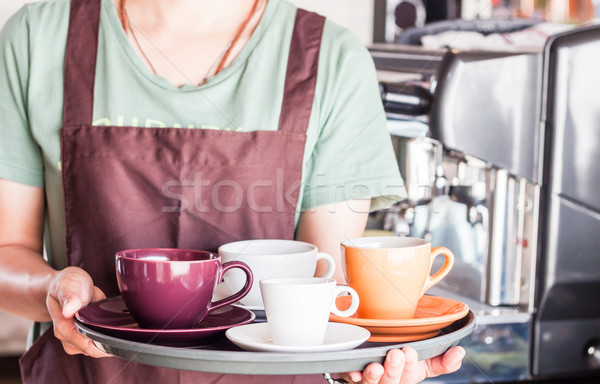 Barista ingesteld vers koffie voorraad Stockfoto © punsayaporn