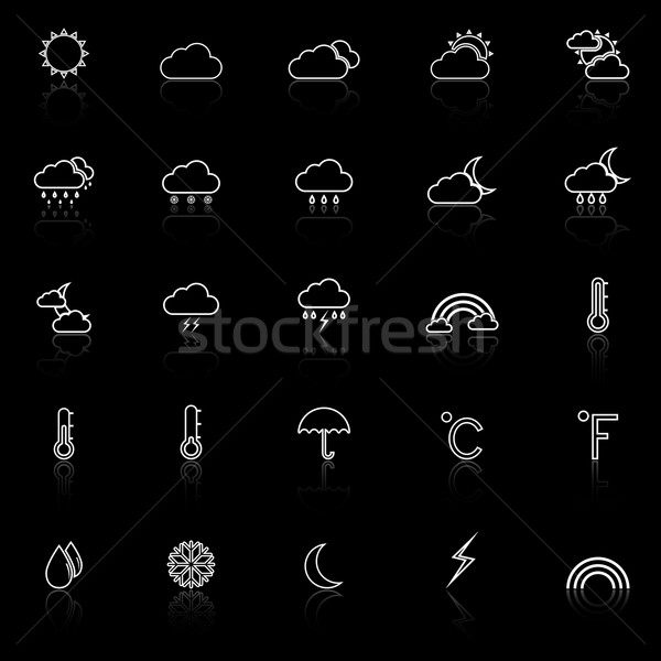 Weather line icons with reflect on black background Stock photo © punsayaporn