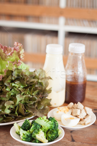 Friss zöldségek fa asztal stock fotó mező Stock fotó © punsayaporn