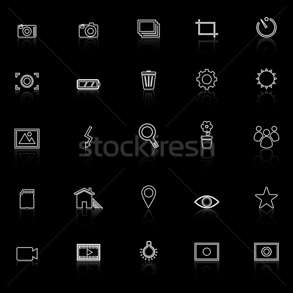 Photography line icons with reflect on black background Stock photo © punsayaporn