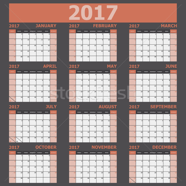 Calendar 2017 week starts on Sunday (orange tone) Stock photo © punsayaporn