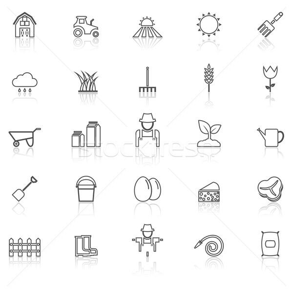 Farming line icons with reflect on white Stock photo © punsayaporn