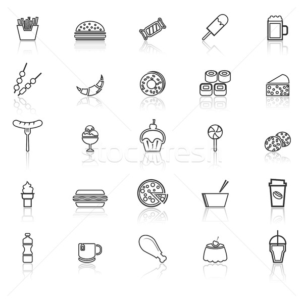 Fast food line icons with reflect on white background Stock photo © punsayaporn