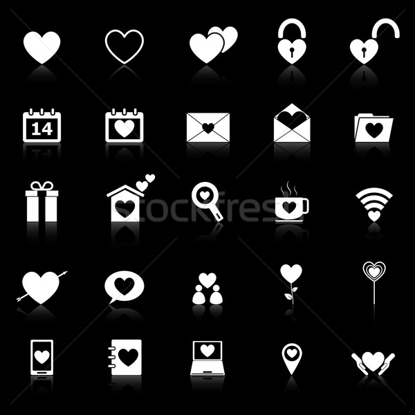 Love icons with reflect on black background Stock photo © punsayaporn