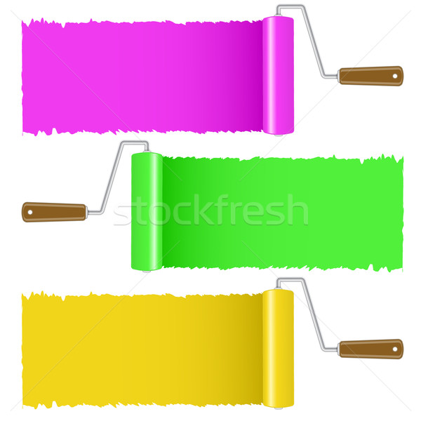 Set of colorful paint roller brush  Stock photo © punsayaporn