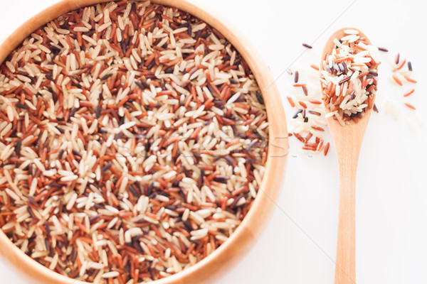 Organic Dry Multi Grain Rice in wooden bowl Stock photo © punsayaporn