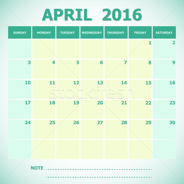 Calendar April 2016 week starts Sunday Stock photo © punsayaporn