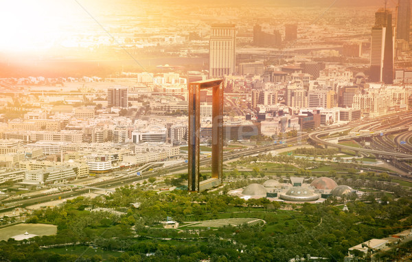 Dubai skyline frame gebouw zonsondergang panoramisch Stockfoto © PureSolution
