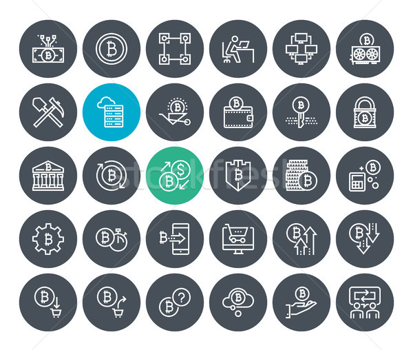 Stock photo: Thin line cryptocurrency icons set