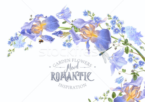 Kék virág vízszintes hullám vektor botanikus szalag Stock fotó © PurpleBird