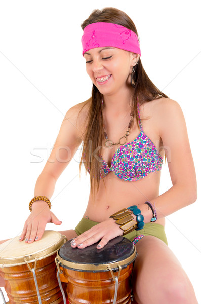 Portrait of young female hippie playing drums Stock photo © pxhidalgo