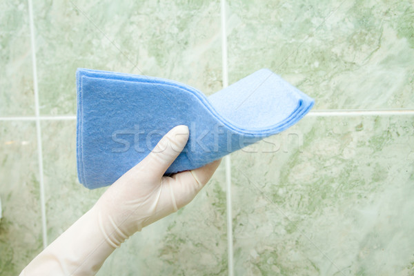 female hand cleaning kitchen tiles with sponge Stock photo © pxhidalgo