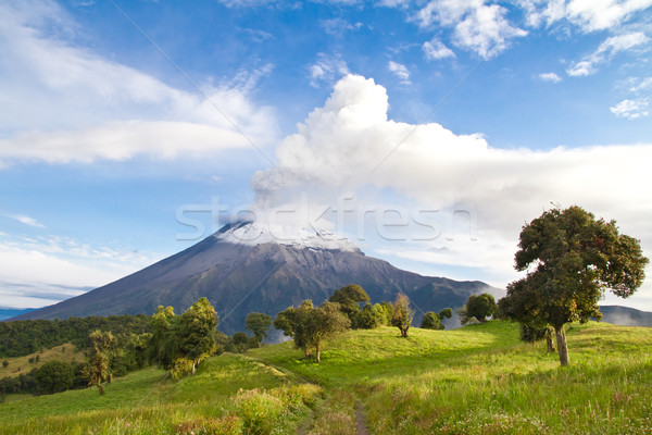 Tungurahua Volcano erupting at sunrise with smoke Stock photo © pxhidalgo