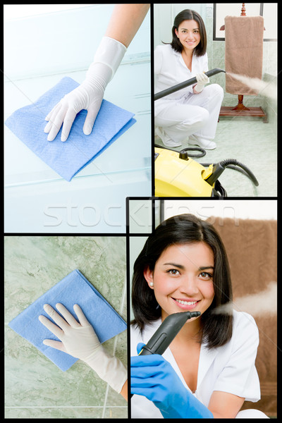 Collage of  woman washing a bathroom Stock photo © pxhidalgo