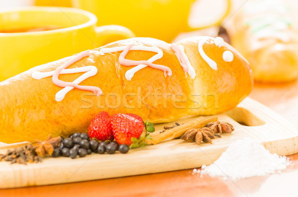 Traditional Ecuatorian dish, colada morada and guaguas de pan Stock photo © pxhidalgo