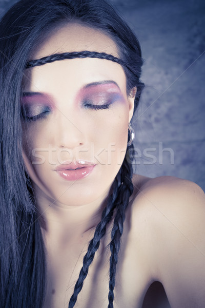 Hippie girl with purple makeup and breaded hair on forehead Stock photo © pxhidalgo