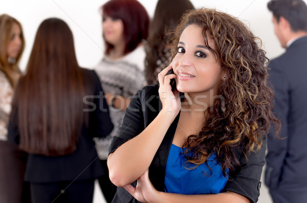 Spanyol nő mobiltelefon üzlet boldog munka Stock fotó © pxhidalgo