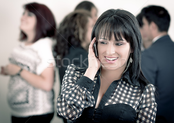 Spanyol nő mobiltelefon üzlet boldog munka Stock fotó © pxhidalgo
