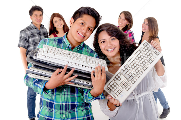 Group of friends recycling keyboards, ewaste Stock photo © pxhidalgo