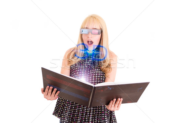 Smiling woman reading a book with 3d glasses concept Stock photo © pxhidalgo