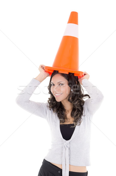 Foto stock: Hispânico · mulher · segurança · cone · diversão · boca