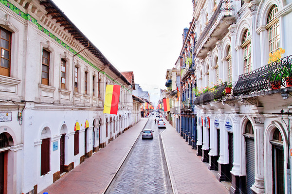 Streets of Cuenca Ecuador during the festivities with city flags Stock photo © pxhidalgo