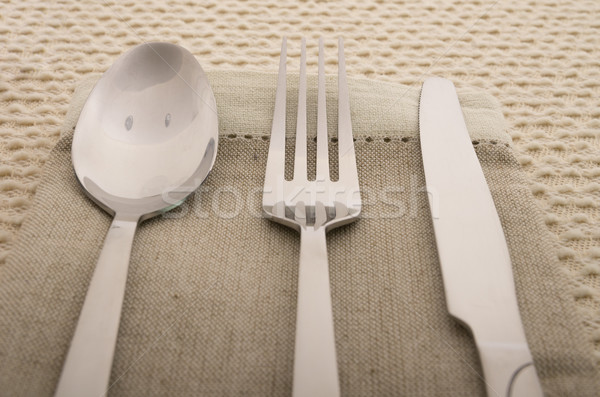 Knife, fork and spoon with linen serviette Stock photo © pxhidalgo