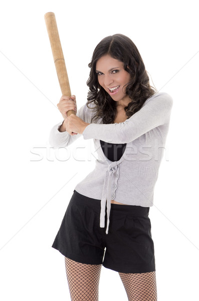 Foto stock: Bastante · hispanos · dama · bate · de · béisbol · estudio · retrato