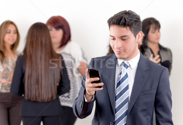 Spanyol férfi mobiltelefon iroda üzlet boldog Stock fotó © pxhidalgo