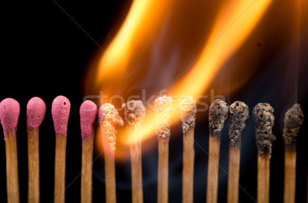 Stock photo: Burning matches in a line