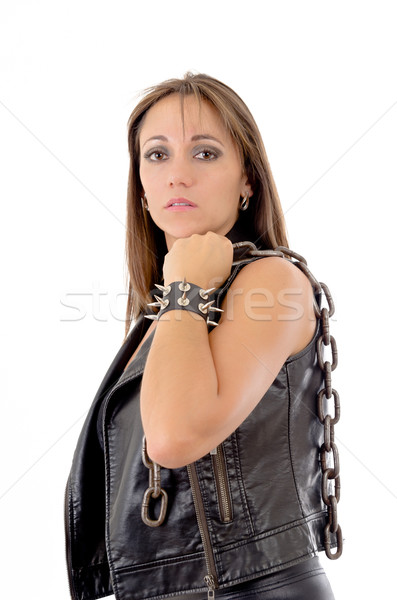 Womans holding a chain, with leather bracelet Stock photo © pxhidalgo