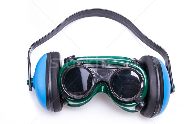 Bezpieczeństwa narzędzi ucha okulary ochronne biały ręce Zdjęcia stock © pxhidalgo