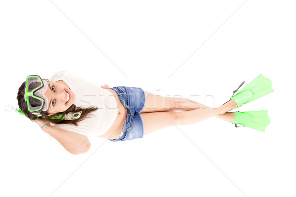 Girl playing with diving gear.  Isolated. Stock photo © pxhidalgo