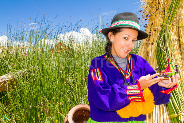 Woman, in indian costume on Uros island Peru Stock photo © pxhidalgo