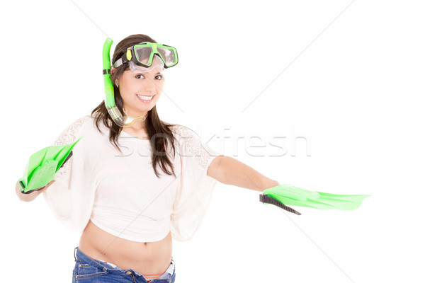 Girl playing with diving gear.  Isolated. Stock photo © pxhidalgo