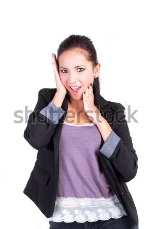Surprised young woman with hands on her face Stock photo © pxhidalgo