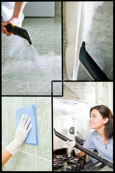 Collage of  woman washing a bathroom Stock photo © pxhidalgo