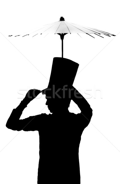 シルエット 男 帽子 傘 ボディ 背景 ストックフォト © pxhidalgo