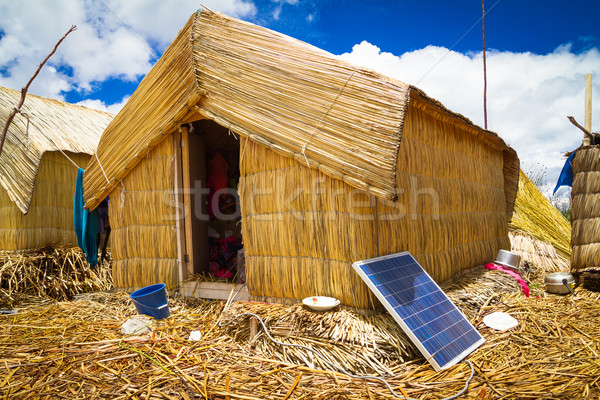 Stok fotoğraf: Kulübe · güneş · panelleri · enerji · su · güneş · mavi