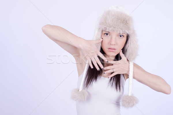 Zdjęcia stock: Piękna · dziewczyna · hat · zimą · portret · kobiety · moda