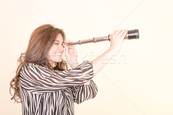 Młoda kobieta teleskop kobieta włosy przyszłości kobiet Zdjęcia stock © pxhidalgo