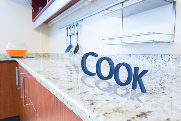 Modern white kitchen with cook sign Stock photo © pxhidalgo