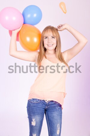 счастливым Cute женщину шаров вечеринка женщины Сток-фото © pxhidalgo