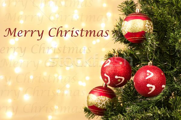 Closeup of xmas-tree decorations with merry Christmass sign Stock photo © pxhidalgo