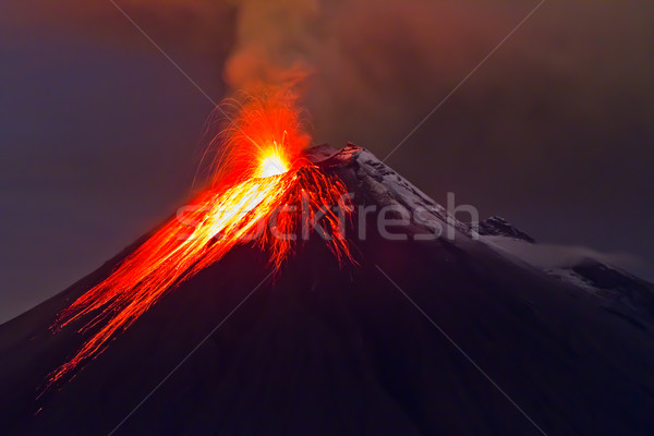 Stock photo: eruption of the volcano with molten lava